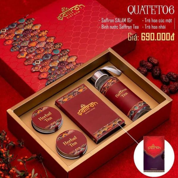 Hộp quà Tết Ba Tư gồm: Nhụy hoa nghệ tây Salam với trà hoa