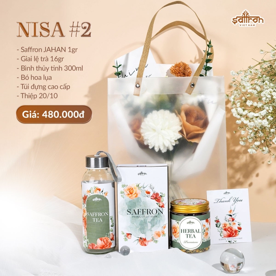 [Set quà NISA #2.3] Saffron Jahan, Giai lệ trà + bình thuỷ tinh