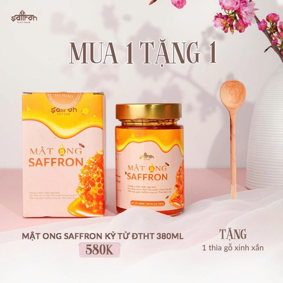 Mật ong Saffron Đông trùng hạ thảo Kỷ tử 380ml - Tặng thìa gỗ