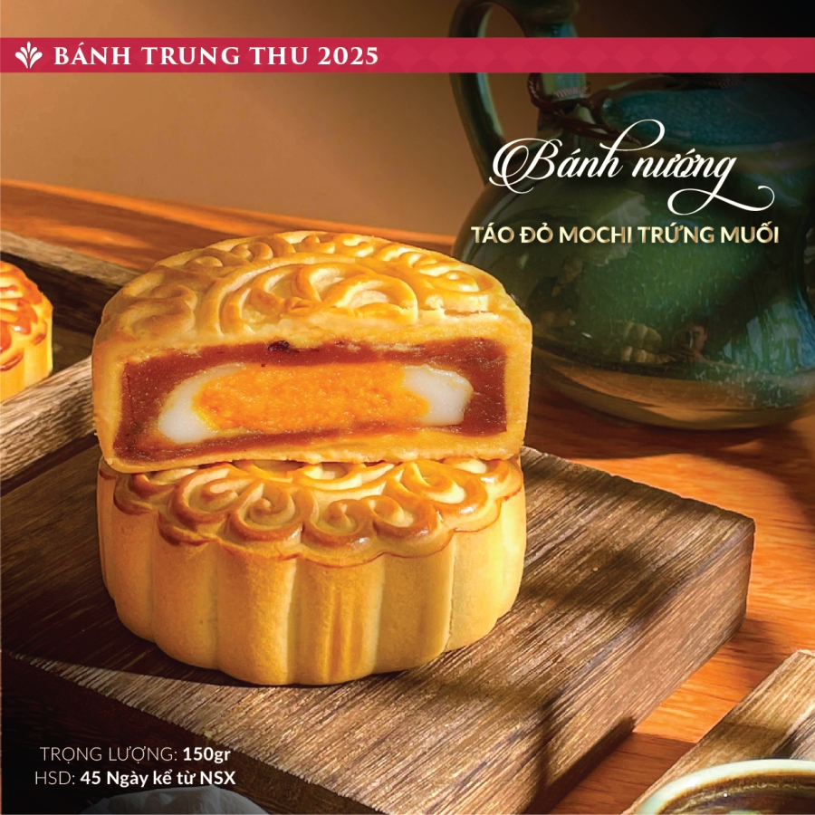 Bánh trung thu Saffron cao cấp nhân Táo đỏ mochi trứng muối