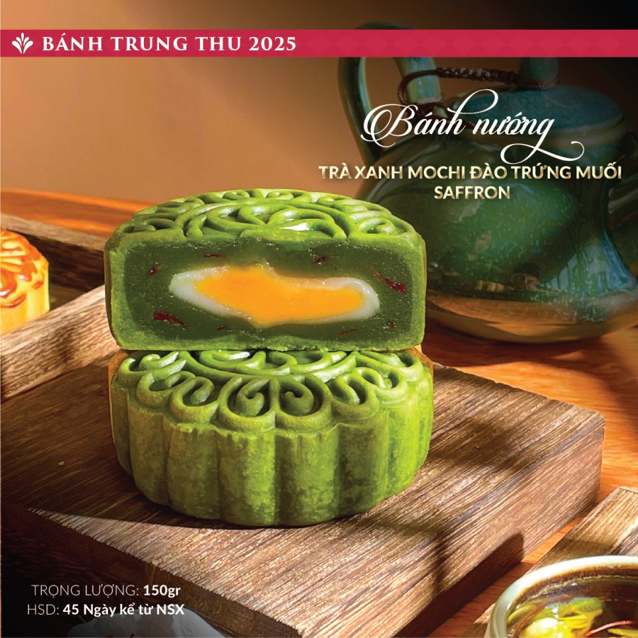 Bánh trung thu Saffron cao cấp nhân Trà xanh Mochi trứng muối 
