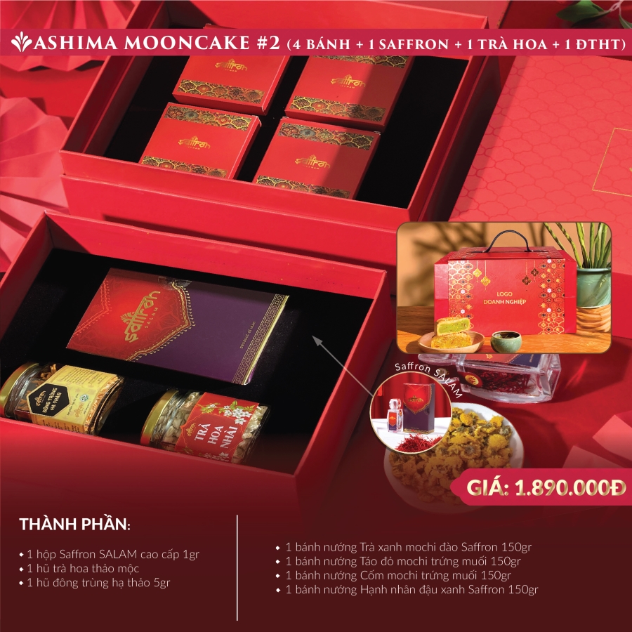 ASHIMA MOONCAKE #2 - Hộp quà 4 bánh trung thu + Saffron SALAM + ĐTHT và Trà hoa  To Copy