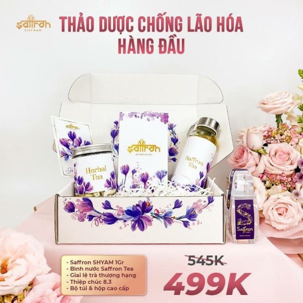 Hộp quà Tết nhụy hoa nghệ tây Shyam 1g với Giai Lệ Trà