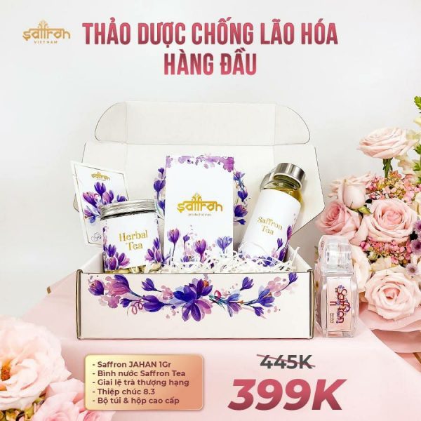 Hộp quà Tết nhụy hoa nghệ tây Jahan 1g với Giai Lệ Trà