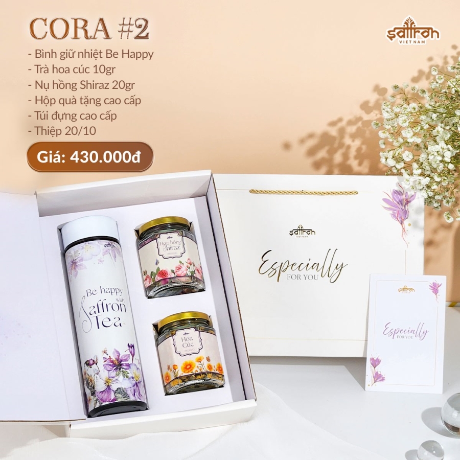 [Set quà Cora #2] Trà hoa + bình giữ nhiệt Be Happy