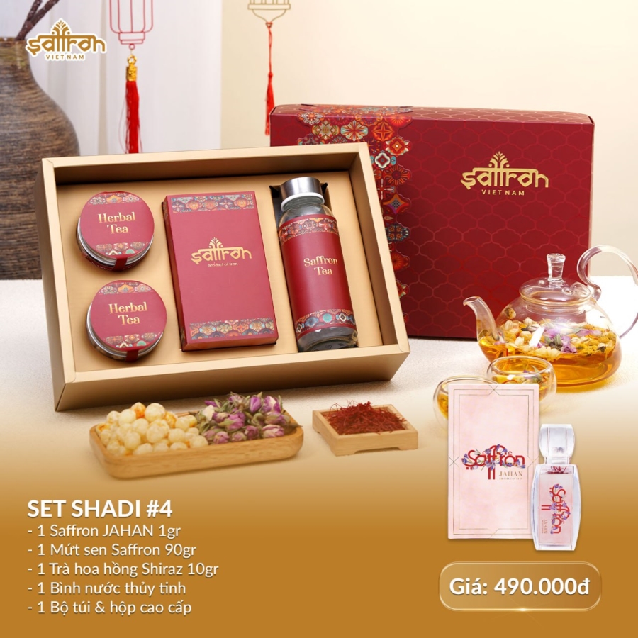 [Set Shadi #4] Hộp quà Tết Saffron Jahan, Mứt sen và Trà hoa cao cấp