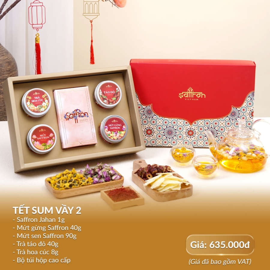 [Set Farid #5] Hộp quà Nhụy hoa nghệ tây Jahan với mứt gừng và Trà hoa 
