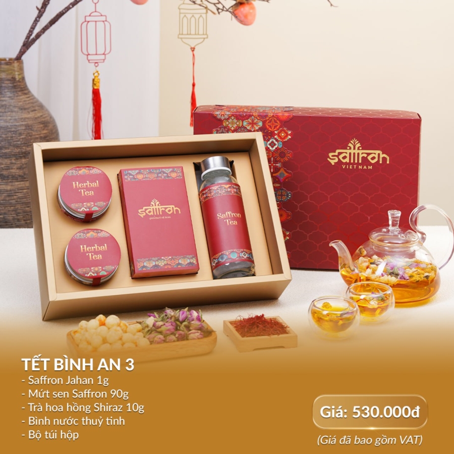[Set Shadi #4] Hộp quà Tết Saffron Jahan, Mứt sen và Trà hoa cao cấp