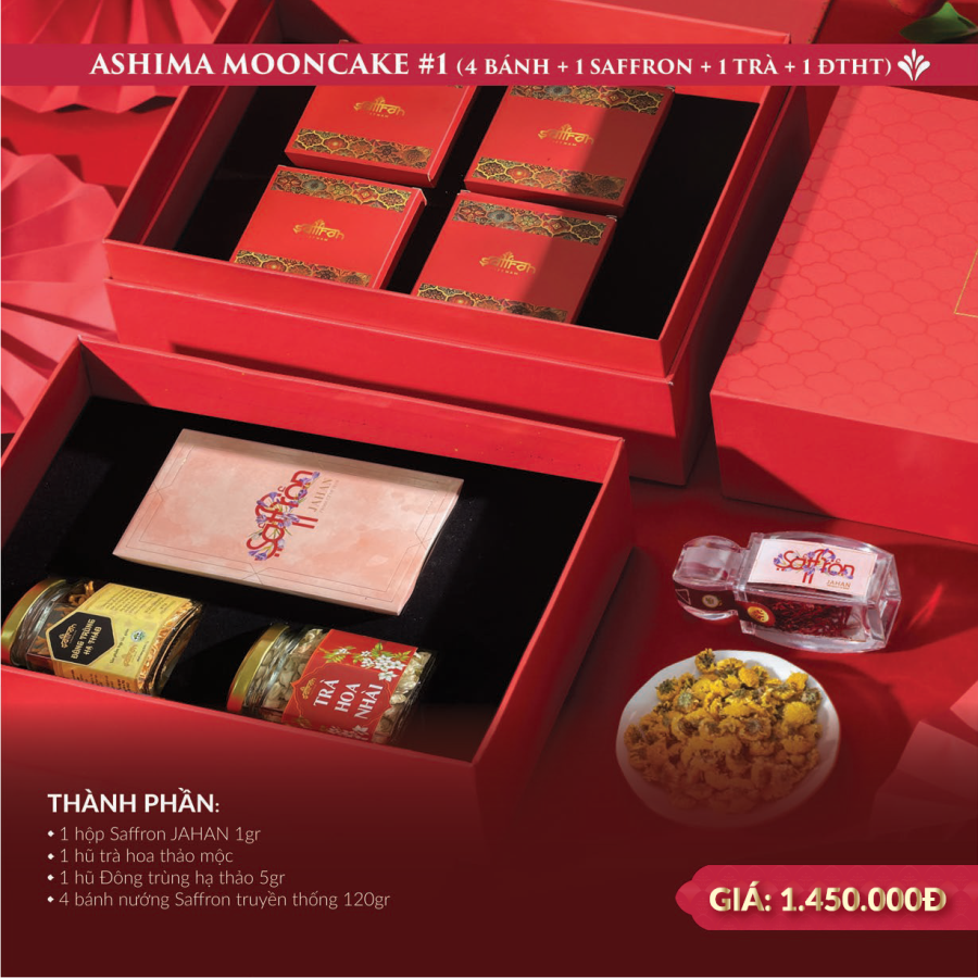 ASHIMA MOONCAKE #1 - Hộp quà 4 bánh trung thu + Saffron JAHAN + ĐTHT và Trà hoa 