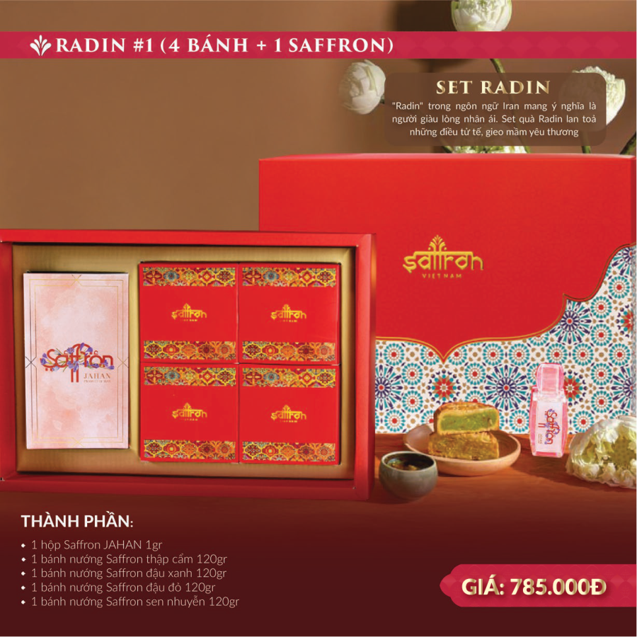 Set RADIN #1 – Hộp 4 bánh trung thu và Saffron JAHAN