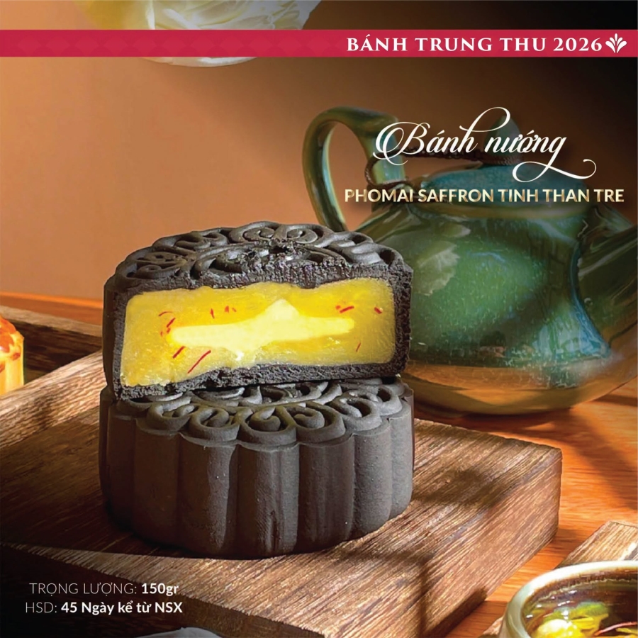 Bánh trung thu Saffron cao cấp nhân Phomai tinh than tre