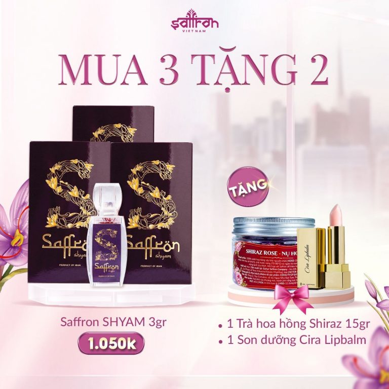 3 hộp Saffron Shyam – Tặng Trà hoa hồng Shiraz và Son dưỡng Cira Lipbalm