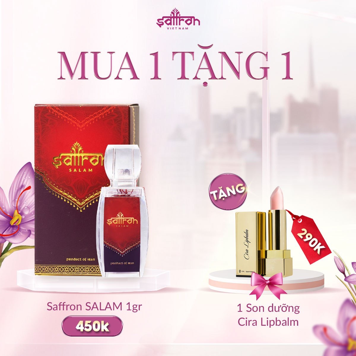 Saffron Salam 1 Gram – Tặng Son dưỡng Cira Lipbalm